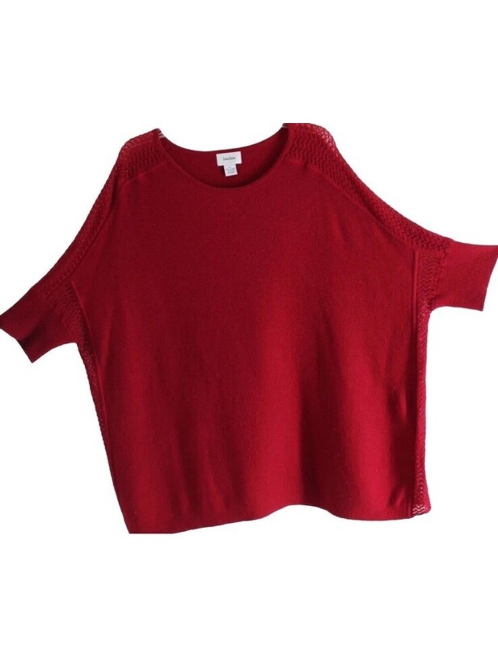 Neiman Marcus Cashmere Sweater Small Red Boxy Dolman Sleeve Open Knit Trim